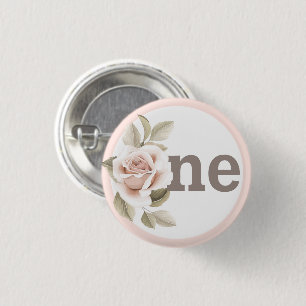 Rustic Floral Shabby Chic Roses 1st Birthday Party Button