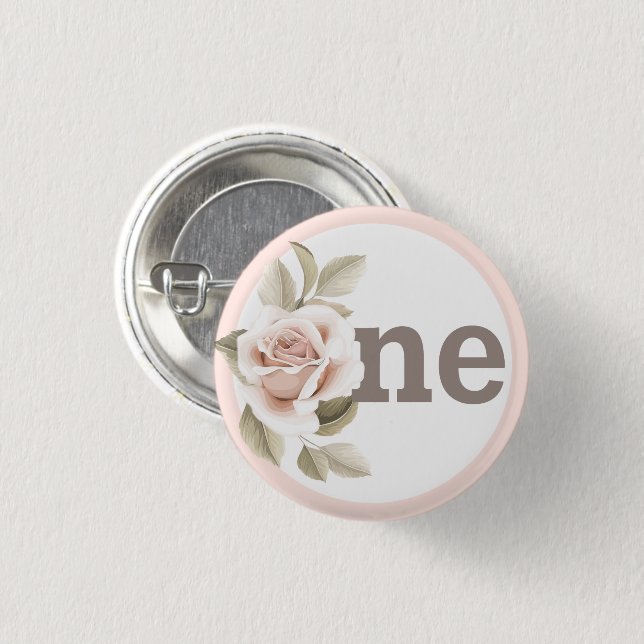 Rustic Floral Shabby Chic Roses 1st Birthday Party Button (Front & Back)