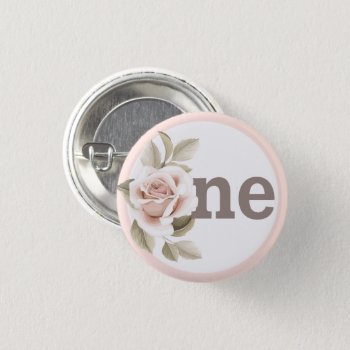 Rustic Floral Shabby Chic Roses 1st Birthday Party Button by CyanSkyCelebrations at Zazzle