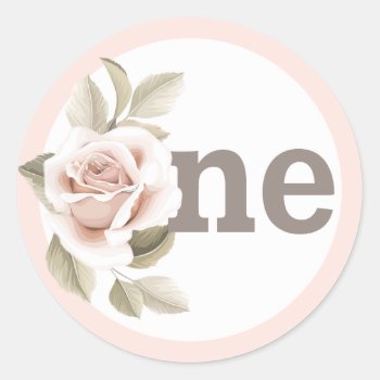 Rustic Floral Shabby Chic Roses 1st Birthday Party Classic Round Sticker by CyanSkyCelebrations at Zazzle