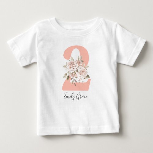 Rustic Floral Shabby Chic Roses 2nd Birthday Party Baby T_Shirt