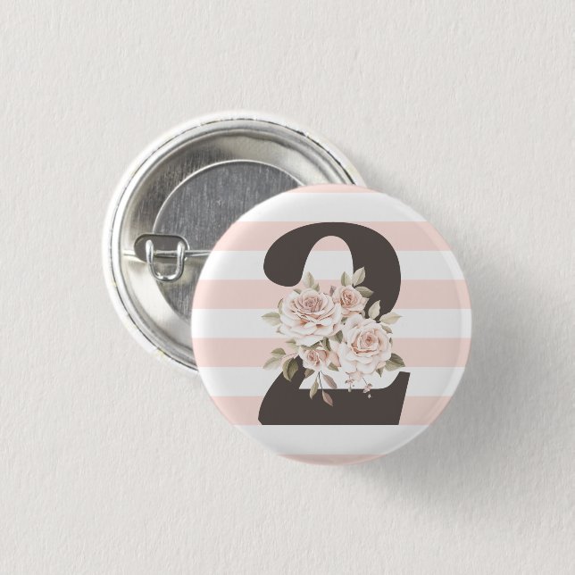 Rustic Floral Shabby Chic Roses 2nd Birthday Party Button (Front & Back)