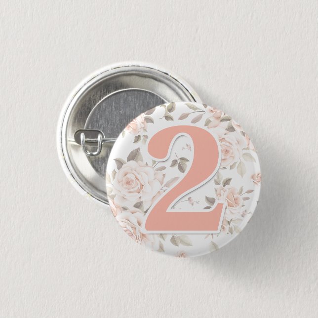 Rustic Floral Shabby Chic Roses 2nd Birthday Party Button (Front & Back)