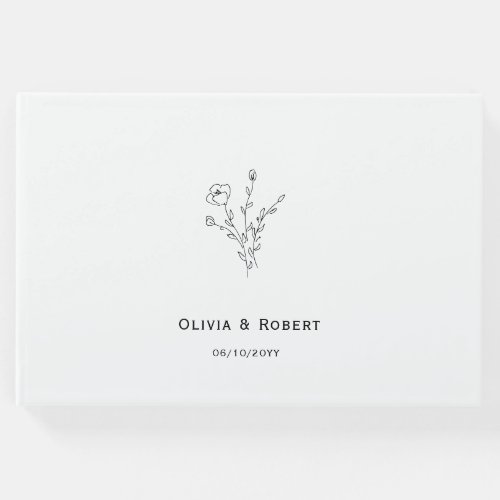 Rustic Floral Simple Black and White Wedding Guest Book