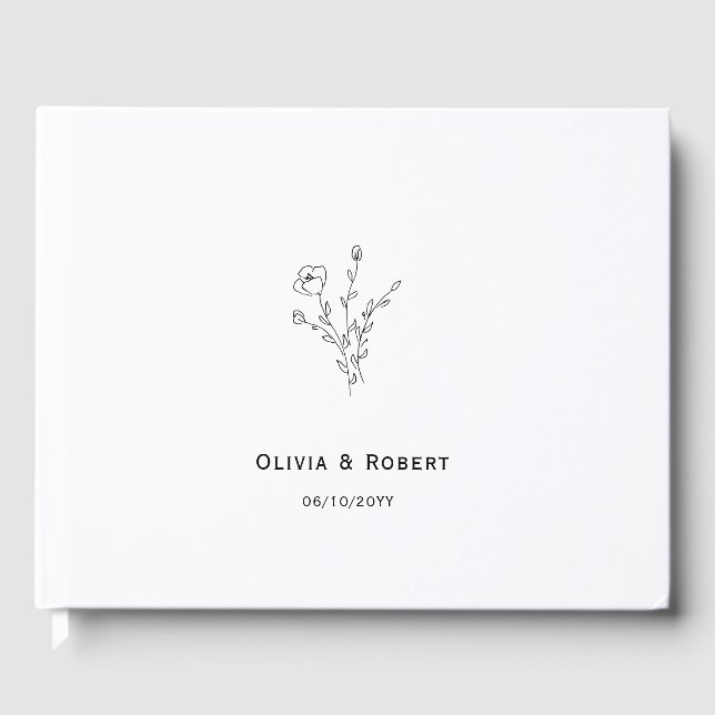 Rustic Floral Simple Black and White Wedding Guest Book (Front)