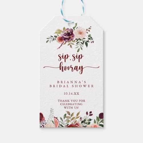 Rustic Floral Sip Sip Hooray Bridal Shower   Gift Tags