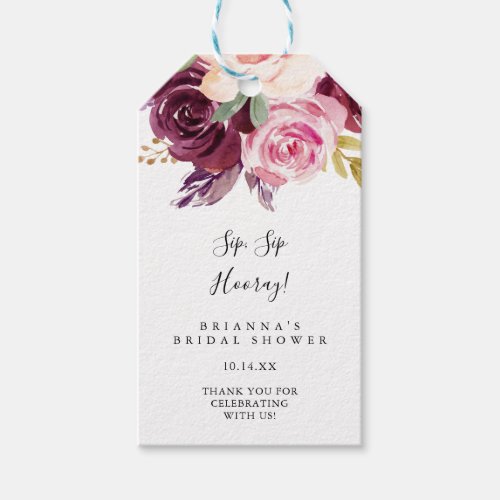 Rustic Floral Sip Sip Hooray Bridal Shower Gift Tags