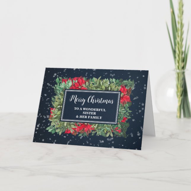 Rustic Floral Sister & Family Merry Christmas Card (Front)