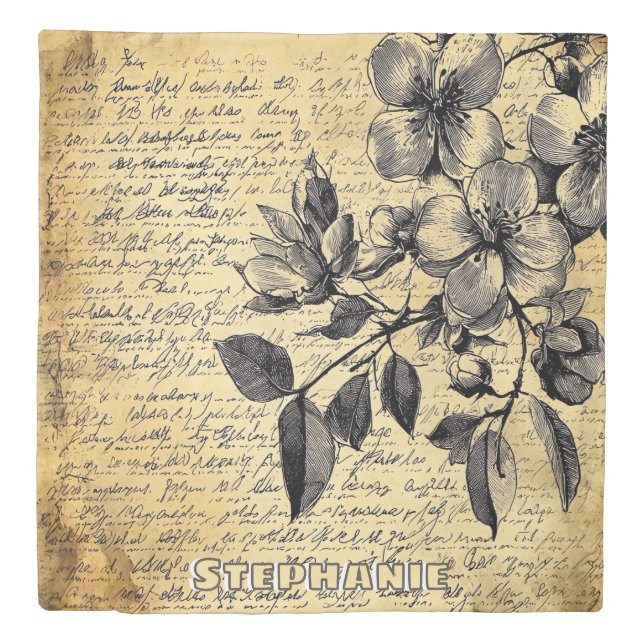 Rustic Floral Sketch with Calligraphy - Aged (1) Duvet Cover (Front)