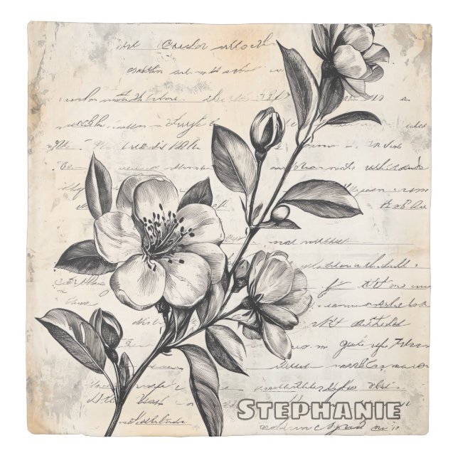 Rustic Floral Sketch with Calligraphy - Aged (2) Duvet Cover (Front)