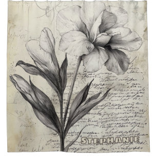 Rustic Floral Sketch with Calligraphy - Aged (3) Shower Curtain