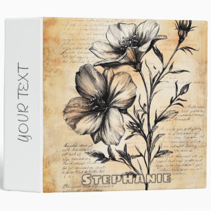 Rustic Floral Sketch with Calligraphy - Aged (6) 3 Ring Binder