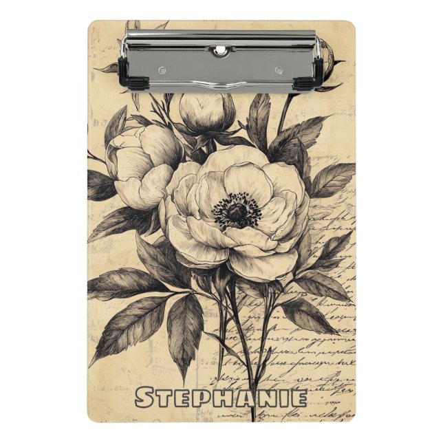 Rustic Floral Sketch with Calligraphy - Aged (9) Mini Clipboard (Front)
