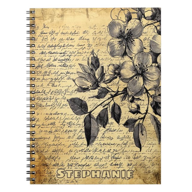Rustic Floral Sketch with Calligraphy - Aged Notebook (Front)