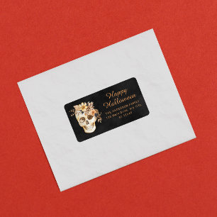 Rustic Floral Skull Halloween Label