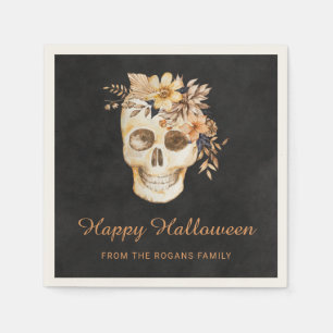 Rustic Floral Skull Halloween Napkins