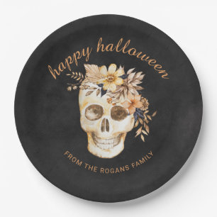 Rustic Floral Skull Halloween Paper Plates