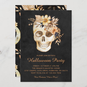 Rustic Floral Skull Halloween Party Invitation