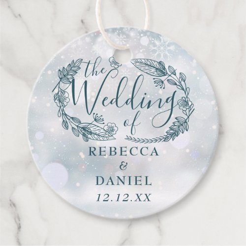 Rustic Floral Snowflakes Winter Wedding Favor Tags