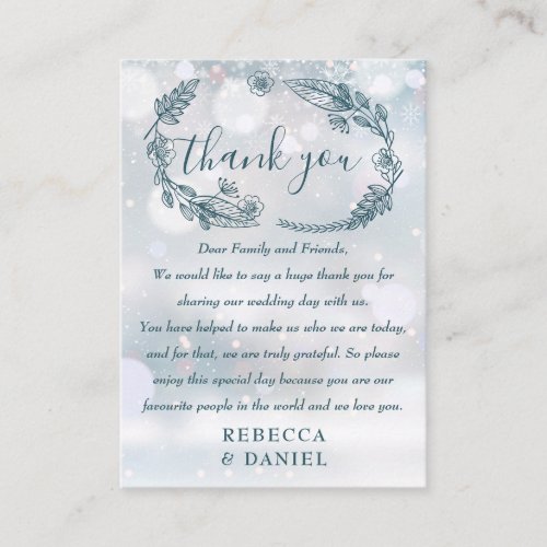 Rustic Floral Snowflakes Winter Wedding Thank You Place Card