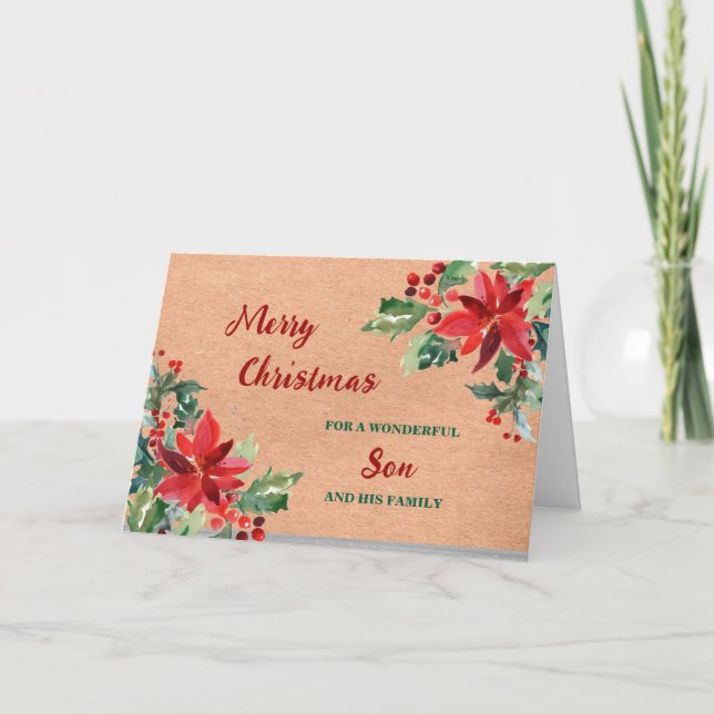 Rustic Floral Son & Family Merry Christmas Card (Front)