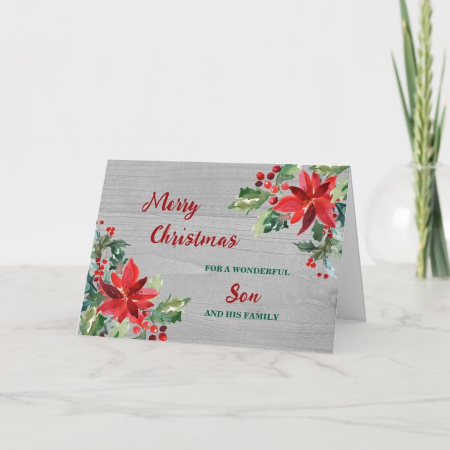 Rustic Floral Son & Family Merry Christmas Card (Front)