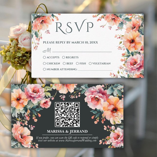 Rustic Floral Southern Wedding QR Mini RSVP Card (Rustic Floral Southern Wedding QR Mini RSVP Card)
