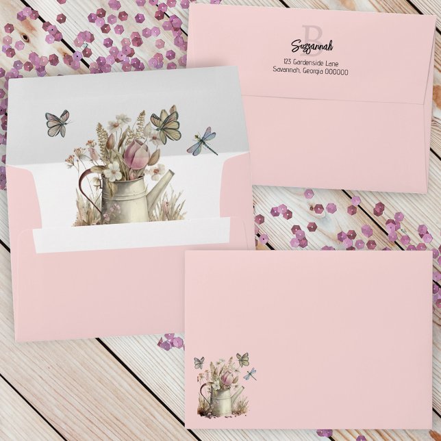 Rustic Floral Special Occasion Monogram on Flap Envelope (front, inside and back flap envelope design)