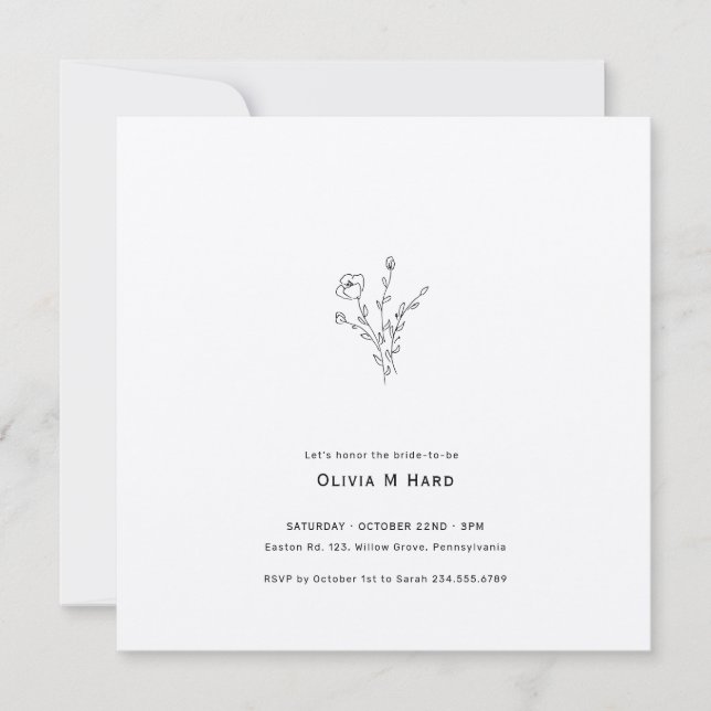 Rustic Floral Square Minimalist Bridal Shower Invitation (Front)