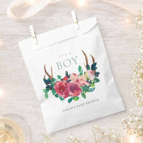 Rustic Floral Stag Antlers Its a Boy Baby Shower Favor Bag