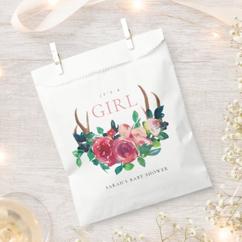 Rustic Floral Stag Antlers Its a Girl Baby Shower Favor Bag