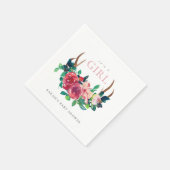 Rustic Floral Stag Antlers It's a Girl Baby Shower Napkins (Corner)