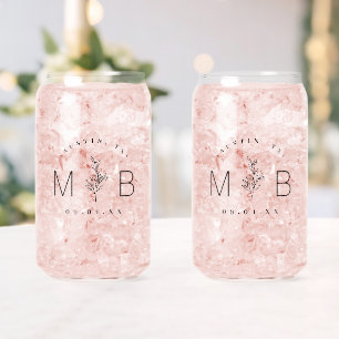Rustic Floral Stem Wedding Monogram Can Glass