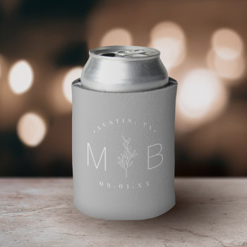 Rustic Floral Stem Wedding Monogram | Gray Can Cooler by rileyandzoe at Zazzle