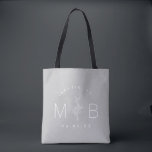 Rustic Floral Stem Wedding Monogram | Gray Tote Bag<br><div class="desc">Custom printed tote bags make a fun and functional wedding favor your guests will love! Personalize the template with the bride and groom's names or monogram initials. Add your wedding date, the city, state or venue name or any other custom text. This modern rustic logo-style design has a simple floral...</div>