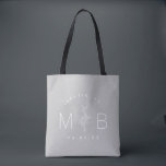 Rustic Floral Stem Wedding Monogram | Gray Tote Bag<br><div class="desc">Custom printed tote bags make a fun and functional wedding favor your guests will love! Personalize the template with the bride and groom's names or monogram initials. Add your wedding date, the city, state or venue name or any other custom text. This modern rustic logo-style design has a simple floral...</div>