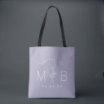 Rustic Floral Stem Wedding Monogram | Lilac Tote Bag<br><div class="desc">Custom printed tote bags make a fun and functional wedding favor your guests will love! Personalize the template with the bride and groom's names or monogram initials. Add your wedding date, the city, state or venue name or any other custom text. This modern rustic logo-style design has a simple floral...</div>
