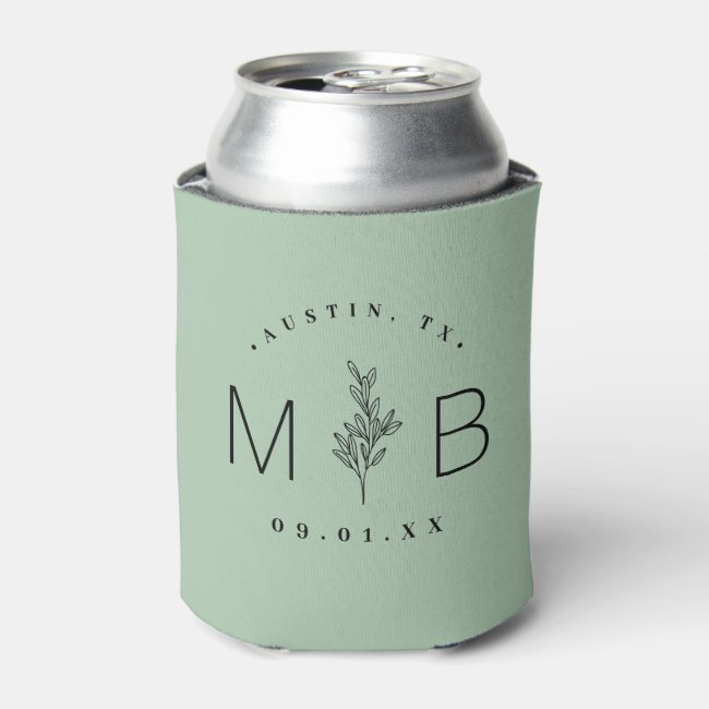 Rustic Floral Stem Wedding Monogram | Sage Can Cooler