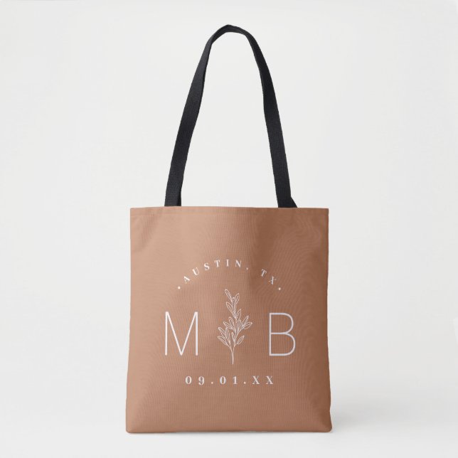 Rustic Floral Stem Wedding Monogram | Terra Cotta Tote Bag (Front)
