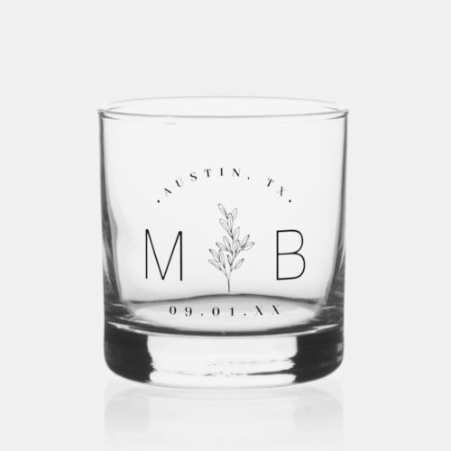 Rustic Floral Stem Wedding Monogram Whiskey Glass