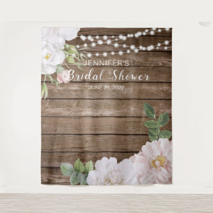 Rustic Floral String Lights Bridal Shower Backdrop
