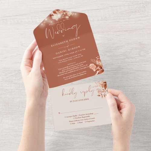 Rustic Floral String Lights Details Fall Wedding All In One Invitation