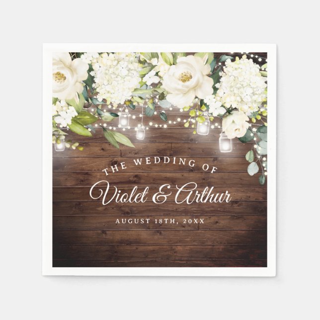 Rustic Floral String Lights Wedding Napkins (Front)