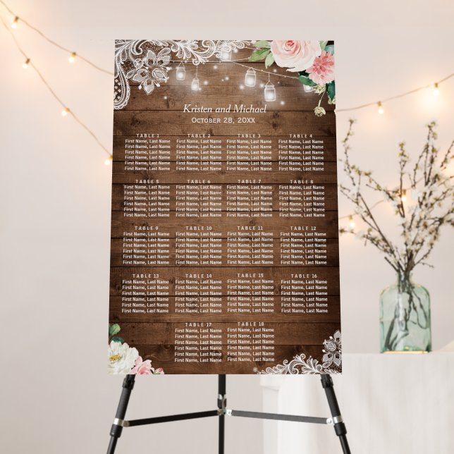 Rustic Floral String Lights Wedding Seating Chart Foam Board (In Situ (Stand))