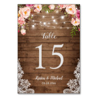 Rustic Floral String Lights Wedding Table Number