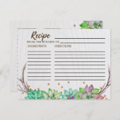 Rustic Floral Succulent Bridal Shower Recipe Cards (Front/Back)