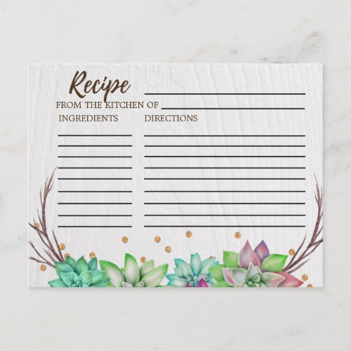 Rustic Floral Succulent Bridal Shower Recipe Cards