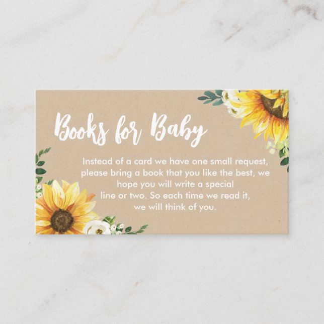 Rustic Floral Sunflower Baby Shower Books for Baby Enclosure Card (Front)