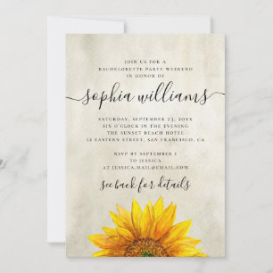 Rustic floral sunflower bachelorette party weekend invitation