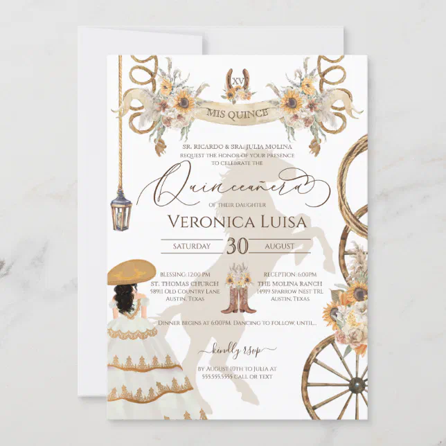 Rustic Floral Sunflower Charro Dress Quinceanera Invitation Zazzle